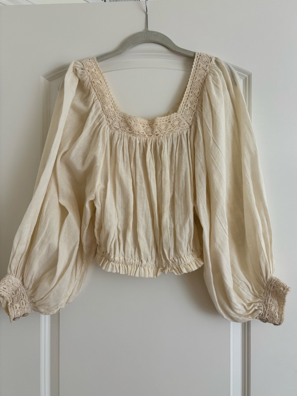 Jen's Pirate Booty Cream Crochet-Trim Peasant Top